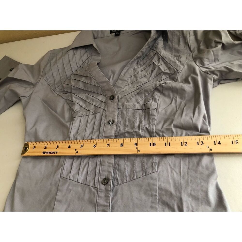 Express Gray Essential Stretch Button Up Shirt Womens XS Fitted - Picture 8 of 12